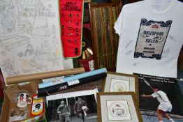 ONE BOX AND LOOSE SIGNED EPHEMERA, ADVERTISING, PICTURES AND SUNDRY ITEMS, comprising a framed