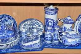 A COLLECTION OF BLUE AND WHITE CERAMICS, mostly Spode's Italian pattern to include a coffee pot, a