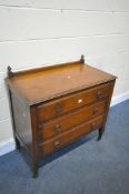 A EARLY 20TH CENTURY OAK CHEST OF THREE DRAWERS, width 86cm x depth 45cm x height 90cm (condition:-