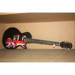 A 2017 EPIPHONE SL LES PAUL JUNIOR TYPE GUITAR with two single coil pickups on a Union Flag