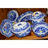 A QUANTITY OF SPODE 'BLUE ITALIAN' PATTERN IMPERIAL COOKWARE, comprising an oval oven dish, length