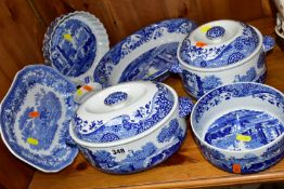 A QUANTITY OF SPODE 'BLUE ITALIAN' PATTERN IMPERIAL COOKWARE, comprising an oval oven dish, length