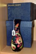 A MOORCROFT POTTERY 'QUEENS CHOICE' PATTERN SMALL VASE, designed by Emma Bossons, with painted and