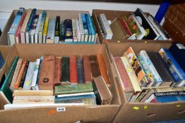 FOUR BOXES OF BOOKS containing approximately eighty-five miscellaneous titles in hardback and
