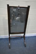 A REGENCY MAHOGANY RISE AND FALL CHEVAL MIRROR, width 66cm x depth 60cm x maximum height 171cm x