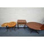 A SELECTION OF OCCASIONAL FURNITURE, to include an oval mahogany coffee table, length 118cm x