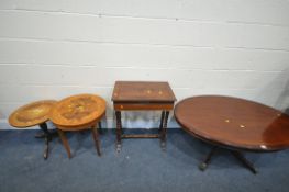 A SELECTION OF OCCASIONAL FURNITURE, to include an oval mahogany coffee table, length 118cm x