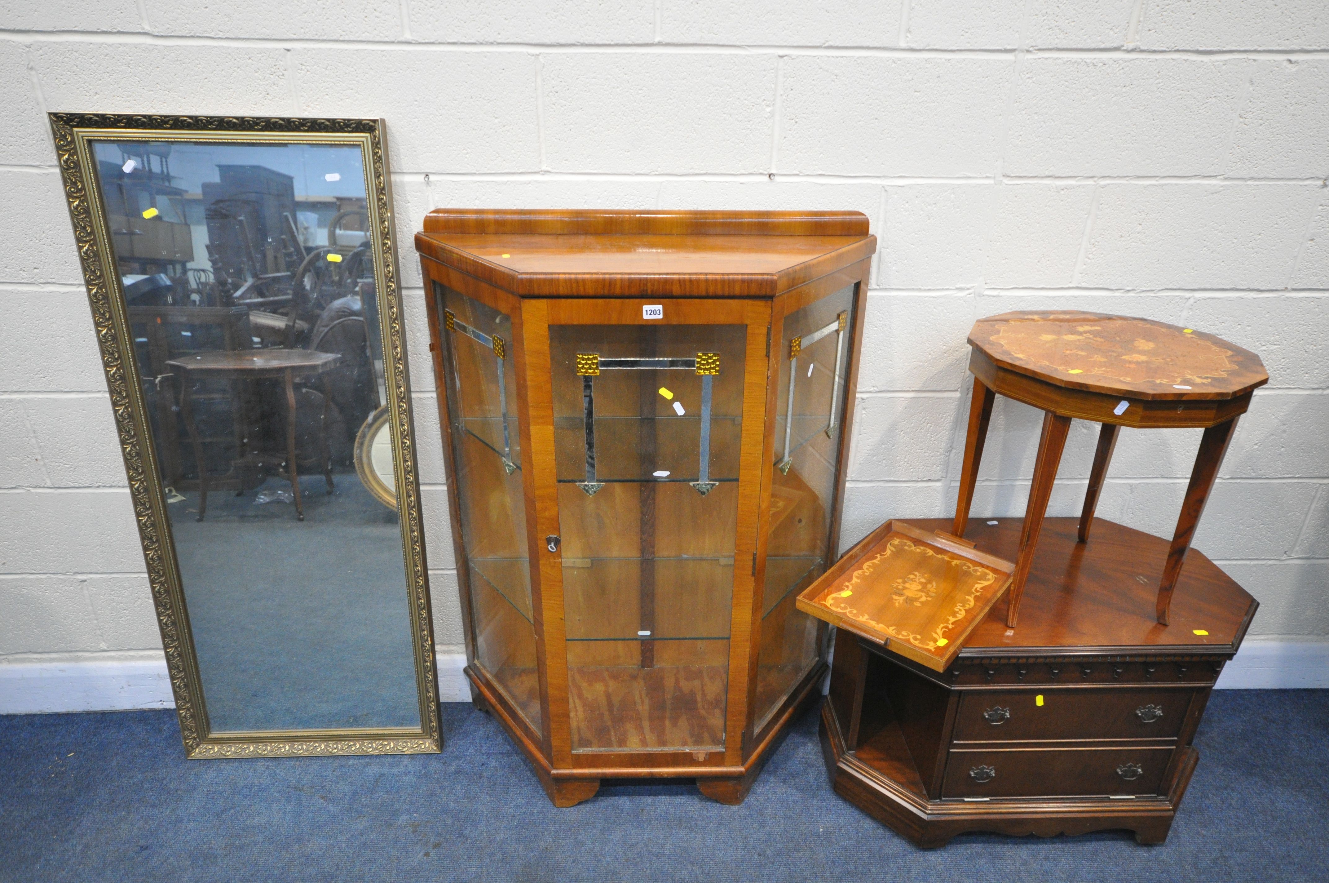 AN ART DECO SINGLE DOOR DISPLAY CABINET, with a raised back, two glass shelves, mirrored