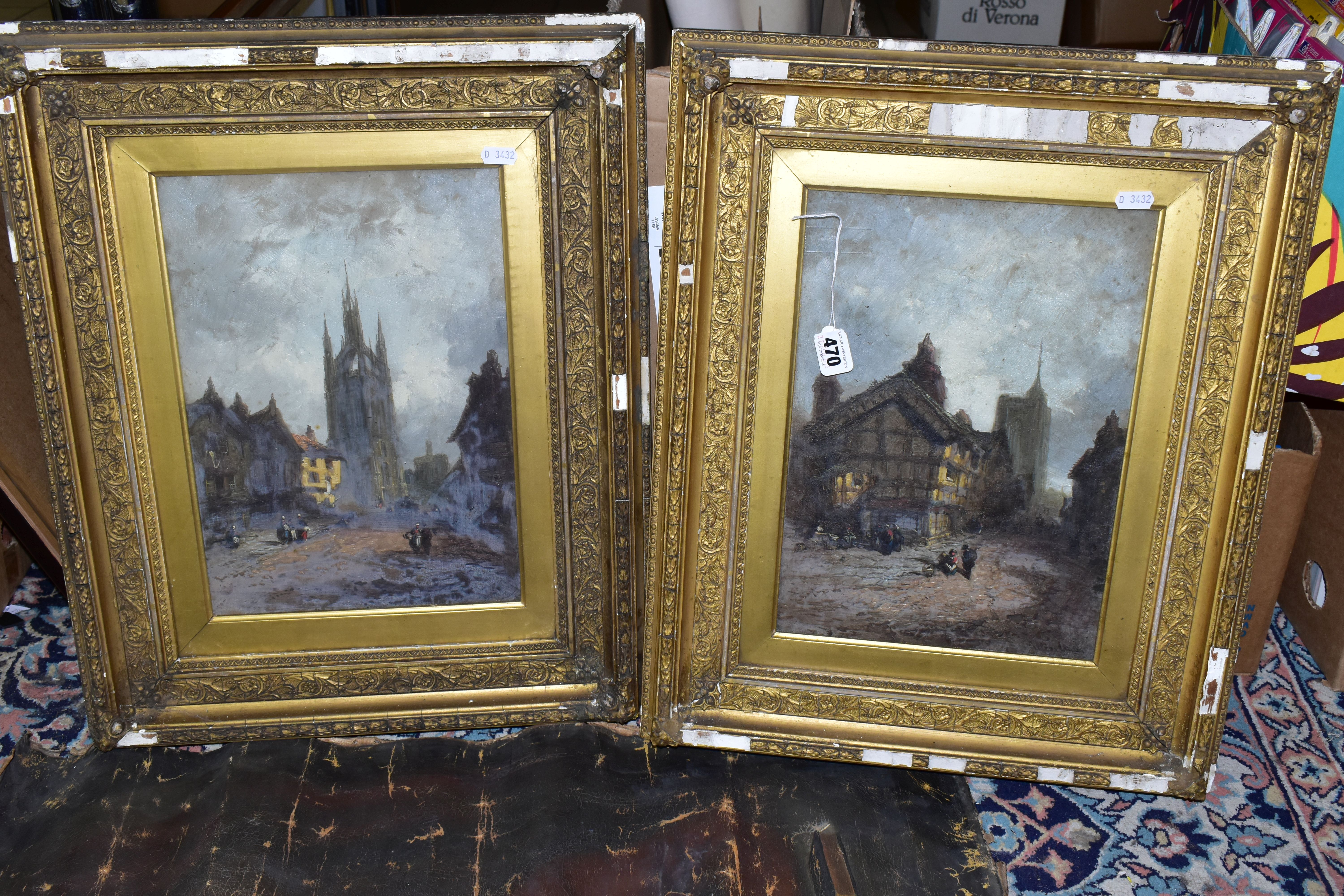 GEORGE GOODMAN (BRITISH 19TH CENTURY) TWO CONTINENTAL VILLAGE SCENE OILS ON CANVAS, the first - Image 3 of 5