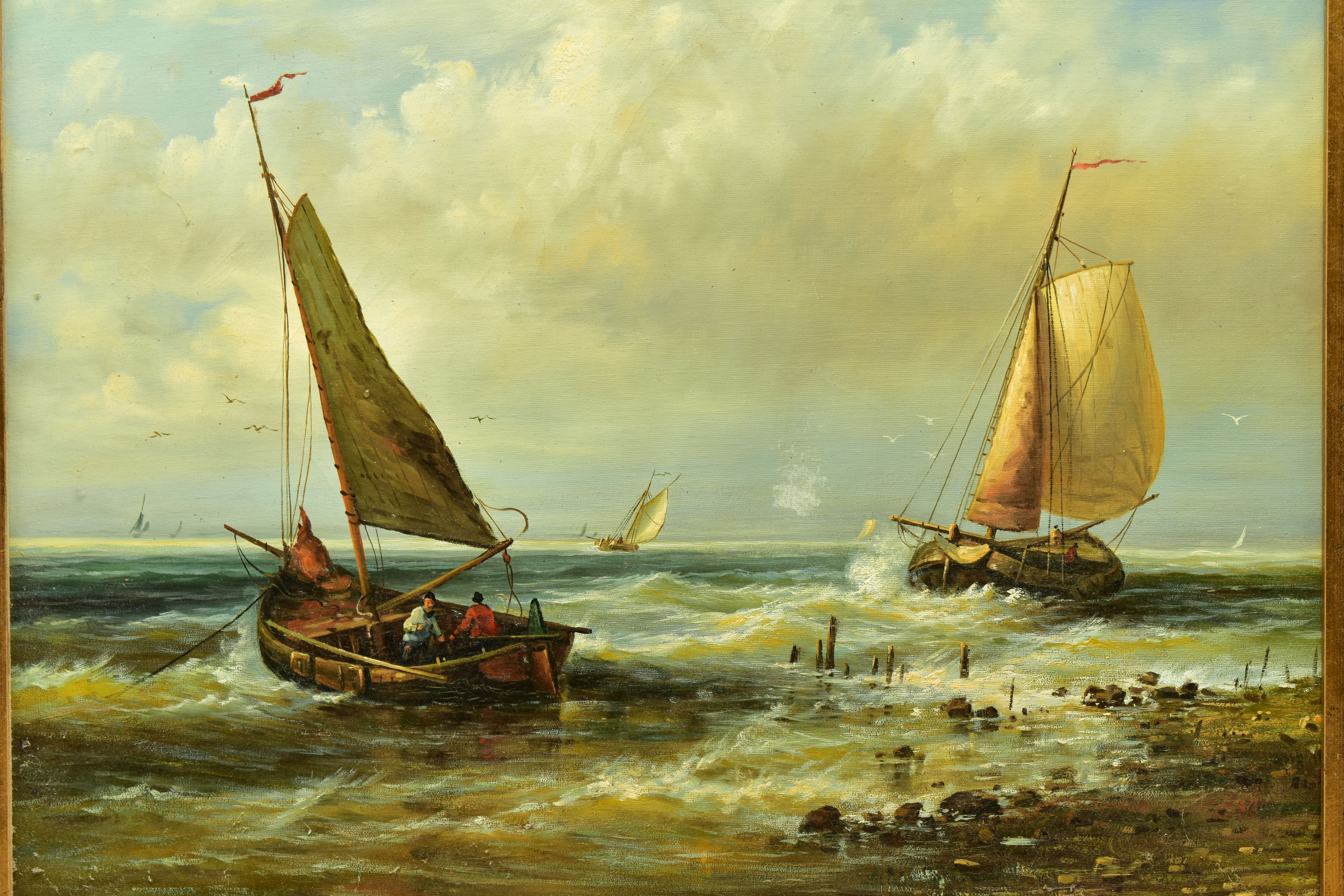 G MURPHY (20TH CENTURY) A NOSTALGIC MARITIME SCENE PAINTED IN A 19TH CENTURY STYLE, depicting - Image 2 of 7