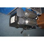 A PAIR OF SELECON FRESNEL STAGE LIGHTS in a fibre case ( untested