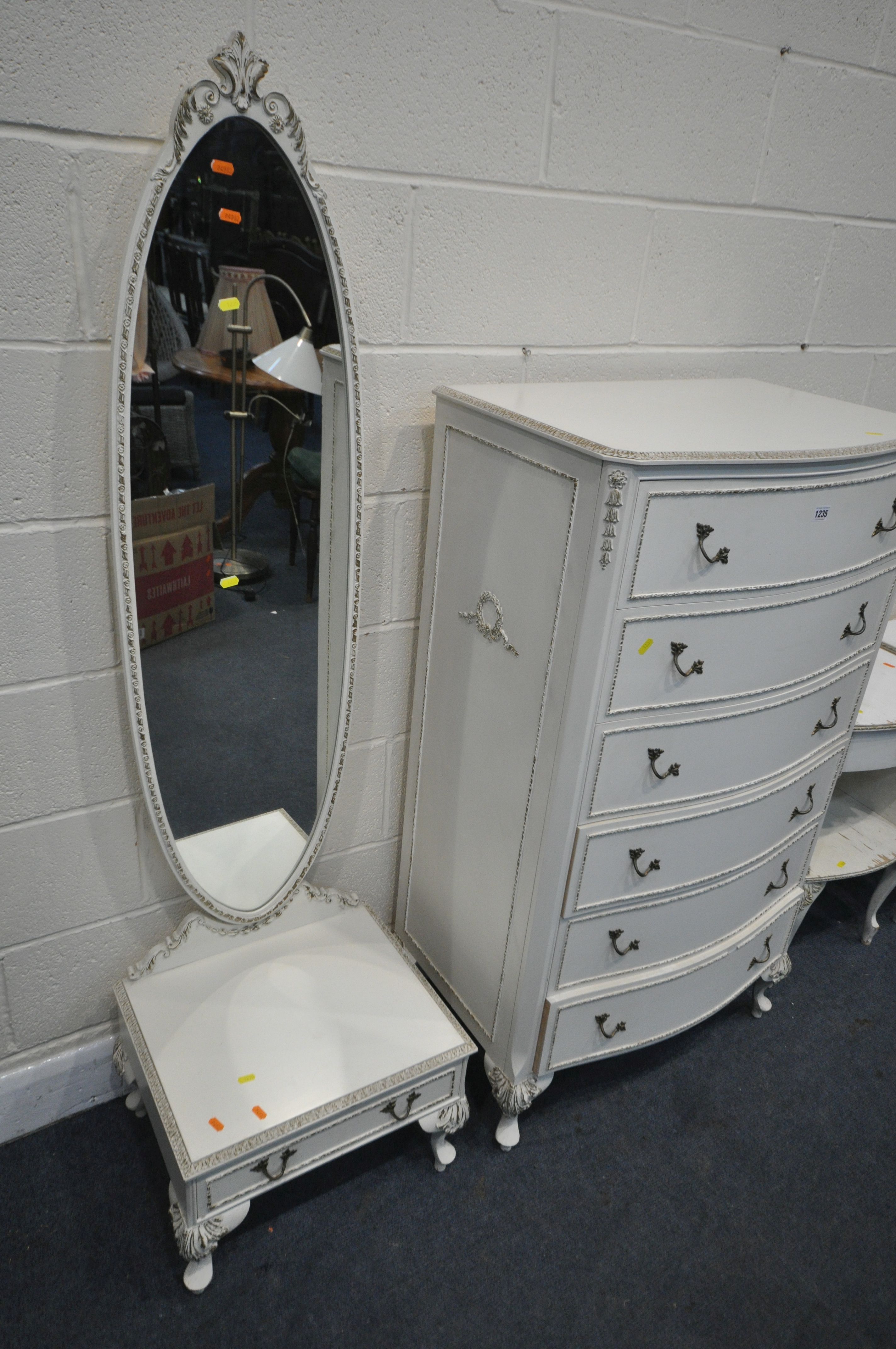 A CREAM FRENCH BEDROOM SUITE, comprising a chest of six drawers, width 71cm x depth 48cm x height - Image 3 of 4