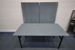 THREE BAIZE TOP FOLDING TABLES, length 153cm x depth 77cm x height 72cm (condition:-some stains)