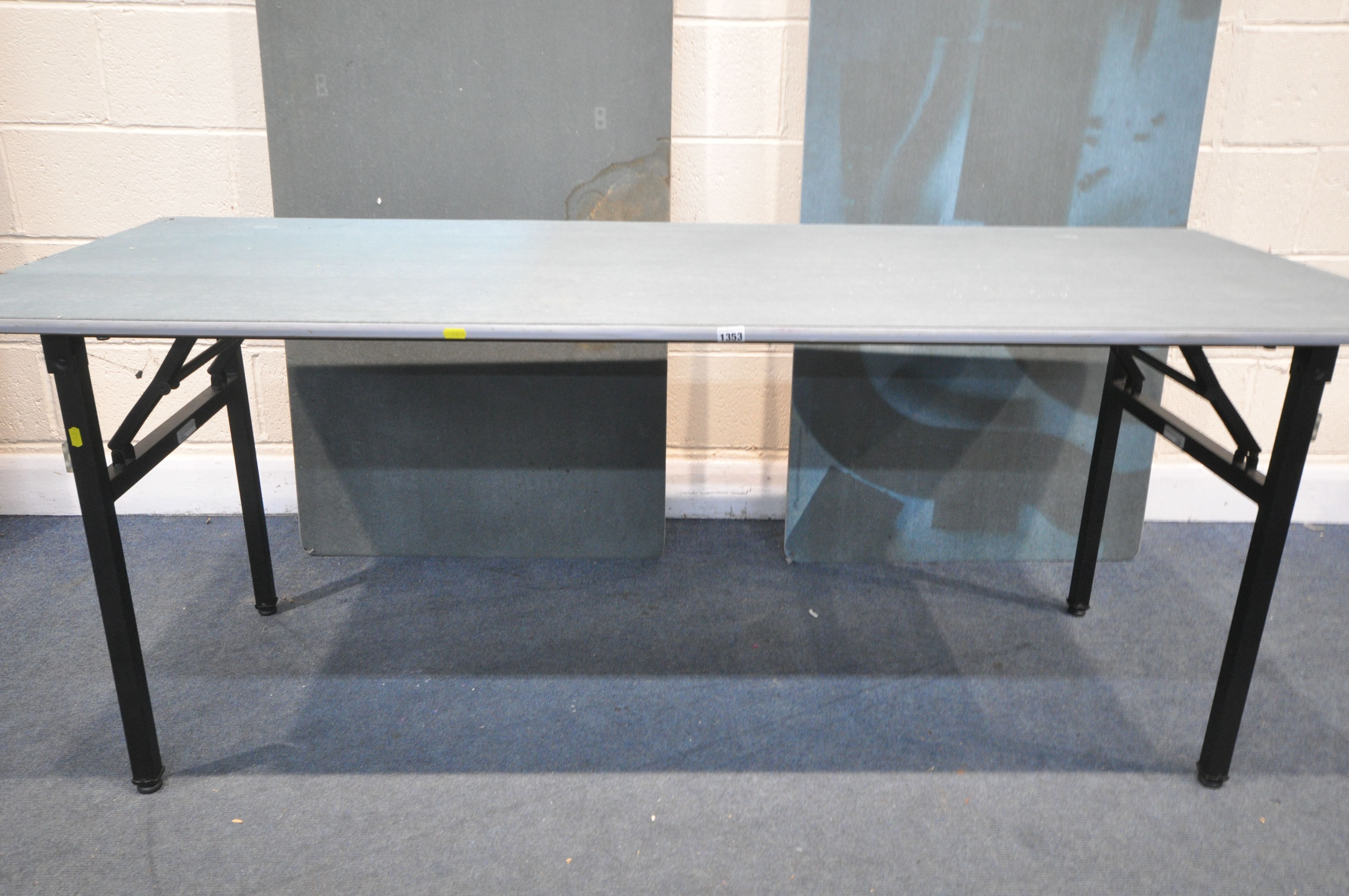 THREE BAIZE TOP FOLDING TABLES, length 184cm x depth 77cm x height 72cm (condition:-some stains) - Image 2 of 2