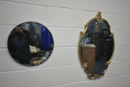 A FRENCH GILT FRAMED BEVELLED EDGE WALL MIRROR, and a frameless mirror (2)