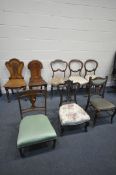 A SELECTION OF VARIOUS PERIOD CHAIRS, to include two Victorian oak hall chairs, three Victorian