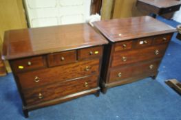 TWO STAG MINSTREL MAHOGANY LOW CHEST OF THREE SHORT OVER TWO LONG DRAWERS, width 82cm x depth 47cm x