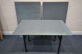 THREE BAIZE TOP FOLDING TABLES, length 124cm x depth 77cm x height 72cm (condition:-some stains)