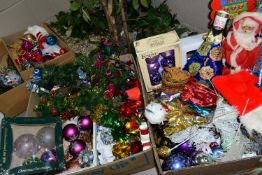 FOUR BOXES OF CHRISTMAS DECORATIONS, to include twentieth century and modern ornaments, baubles,