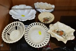 A GROUP OF 19TH CENTURY PORCELAIN, comprising two Wedgwood Creamware baskets, impressed marks to