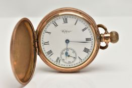A GOLD PLATED FULL HUNTER 'WALTHAM' pocket watch, manual wind, round white dial signed 'Waltham U.
