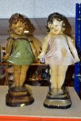 TWO PLASTER FIGURES, comprising a 1920's 'Shy Girl' plaster figure, golden brown hair, green