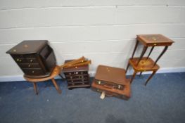 A SELECTION OF OCCASIONAL FURNITURE, to include a small mahogany chest of three drawers, width
