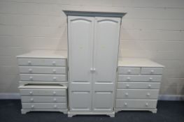 A WHITE RELYON FOUR PIECE BEDROOM SUITE, comprising a double door wardrobe, width 102cm x depth 67cm