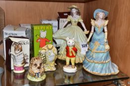 A GROUP OF FIGURINES AND CERAMIC CHARACTER FIGURES, comprising Coalport The Age of Elegance '