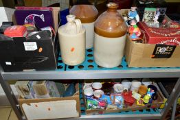 FOUR BOXES AND LOOSE WALLACE AND GROMIT TOYS, TINS AND FLAGONS ETC, to include a quantity of empty