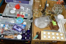 THREE BOXES AND LOOSE SCIENTIFIC ACCESSORIES AND SUNDRY ITEMS ETC, to include unprepared
