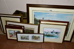 THIRTEEN PAINTINGS AND PRINTS ETC, to include three H. G. Buttle watercolours depicting historic