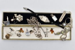 A BAG OF ASSORTED WHITE METAL JEWELLERY, to include a lady's manual wind 'Rotary' stainless steel