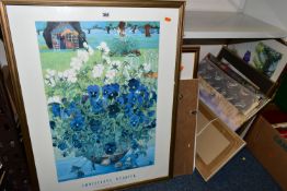 TWO BOXES AND LOOSE PAINTINGS AND PRINTS ETC, to include Rosemary Morison 'Gloucestershire