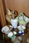A ROYAL WORCESTER BLUSH IVORY JUG AND SIX GRAINGER / ROYAL WORCESTER BASKETS AND PAIL, the jug