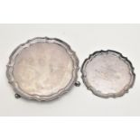 AN ELIZABETH II SILVER SALVER AND AN ELIZABETH II SILVER WAITER, both pieces with pie crust edge and