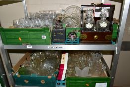 FOUR BOXES AND LOOSE GLASS WARES ETC, to include two Langham Glass paperweights - one boxed,