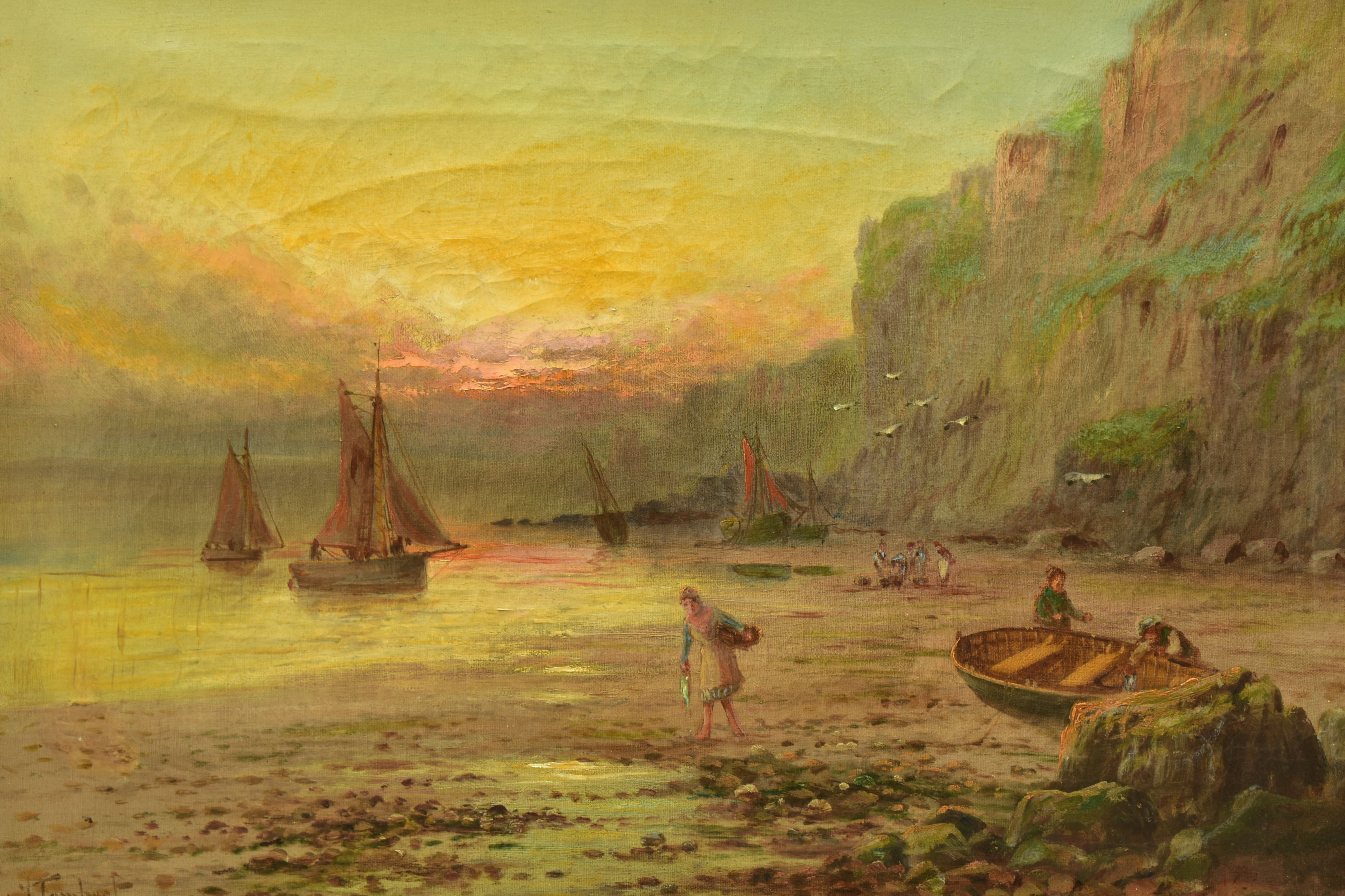 CYRIL TEMPEST (19TH/20TH CENTURY) A COASTAL LANDSCAPE, figures and fishing boats on the shoreline at - Image 2 of 8