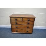 A VICTORIAN MAHOGANY CHEST OF TWO SHORT OVER THREE LONG GRADUATED DRAWERS, length 96cm x depth