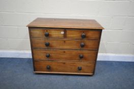 A VICTORIAN MAHOGANY CHEST OF TWO SHORT OVER THREE LONG GRADUATED DRAWERS, length 96cm x depth