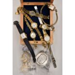 A BOX OF ASSORTED WATCHES AND COSTUME JEWELLERY, to include a 'Rotary' automatic watch head, seven