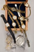 A BOX OF ASSORTED WATCHES AND COSTUME JEWELLERY, to include a 'Rotary' automatic watch head, seven