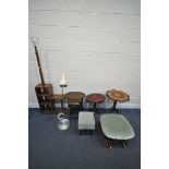 A SELECTION OF OCCASIONAL FURNITURE, to include an oak bookcase lamp, another standard lamp, an