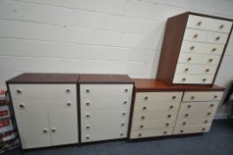 A SELECTION OF VARIOUS BEDROOM FURNITURE, comprising a pair of chests with five drawers, width