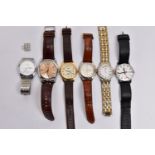 SIX ASSORTED GENTS WATCHES, to include an 'Emporio Armani' AR-0264, fitted with a brown leather