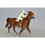 A BESWICK RACEHORSE AND JOCKEY (WALKING RACEHORSE) 1037 FIGURE, colourway no 2, the jockey wearing