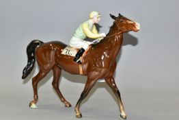 A BESWICK RACEHORSE AND JOCKEY (WALKING RACEHORSE) 1037 FIGURE, colourway no 2, the jockey wearing
