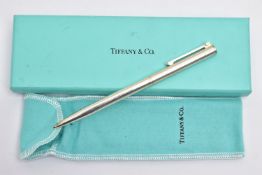 A BOXED 'TIFFANY & CO' BALL POINT PEN, polished white metal pen, signed 'Tiffany & Co, Germany'