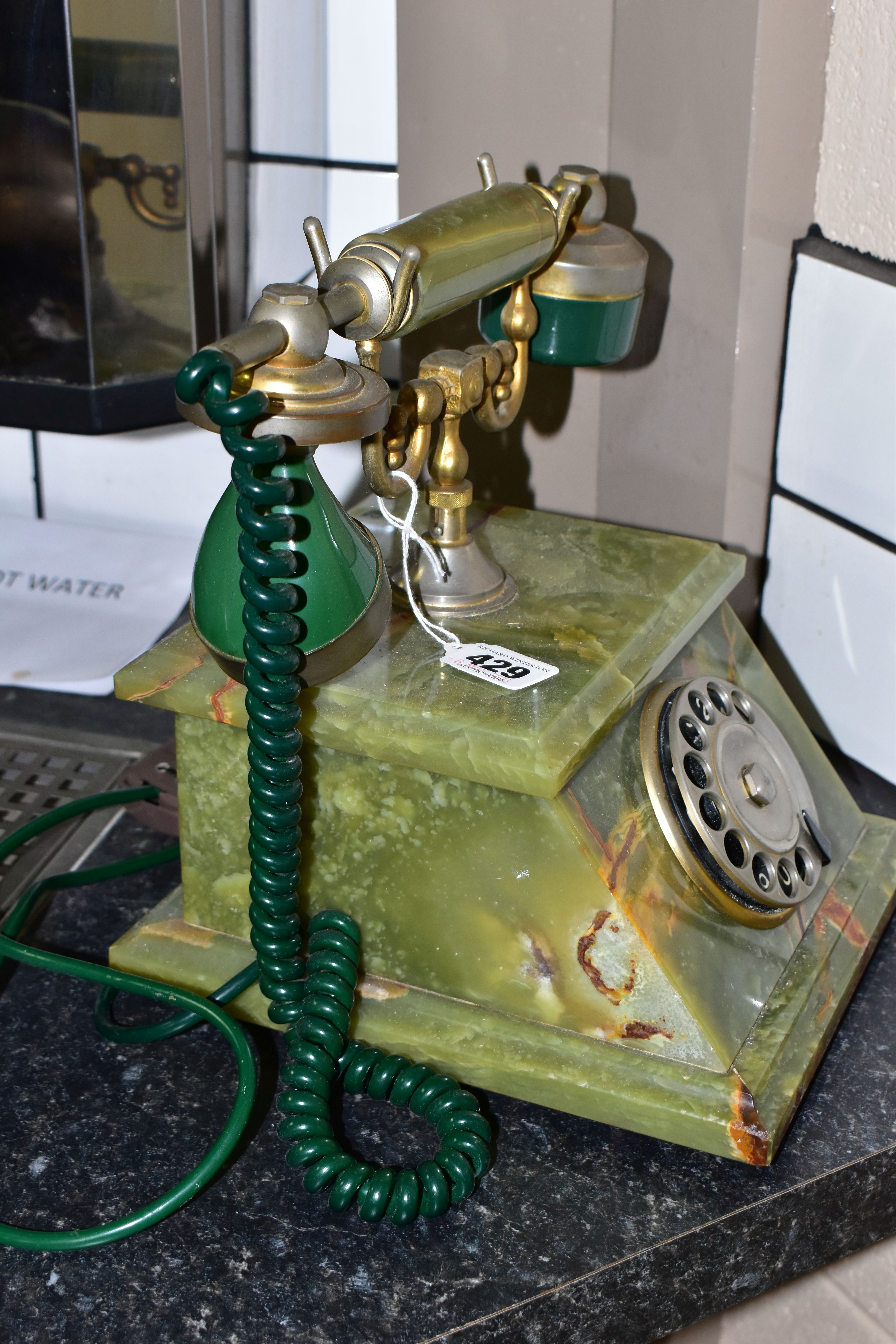 A GREEN ONYX TELEPHONE, label to base reads 'Onix Telephone, Pietrasanta, Made in Italy', rotary - Image 7 of 7