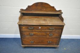 A VICTORIAN PINE WASH STAND, with a raised back, two short over two long drawers, length 116cm x